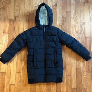 All In Motion Black Long Puffy Puffer Winter Coat Girls Small 6/6X Hood